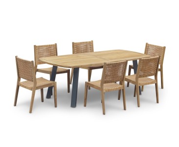 Disk 220cm Teak and Steel Table and 6 Sora Chairs Set