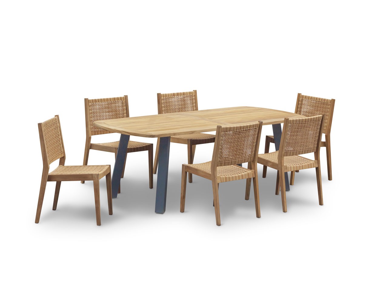 Disk 220cm Teak and Steel Table and 6 Sora Chairs Set