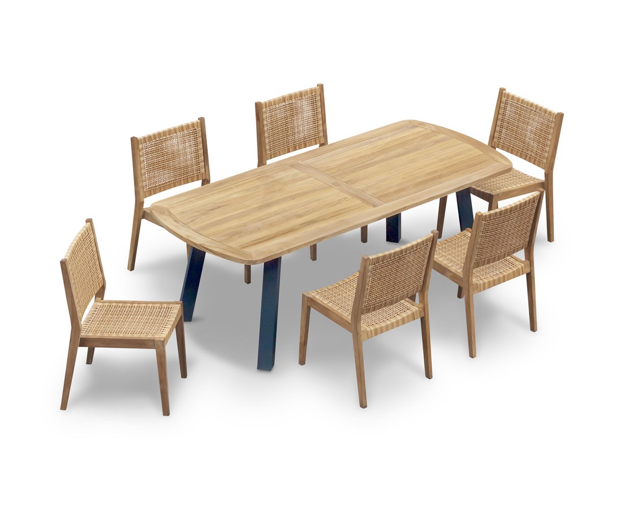 Disk 220cm Teak and Steel Table and 6 Sora Chairs Set