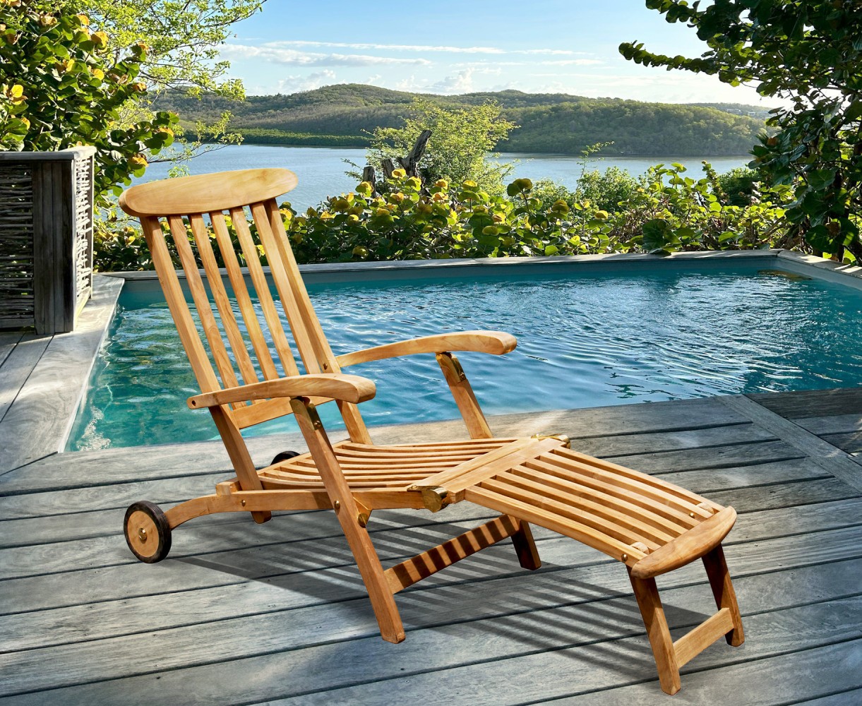 Teak Steamer Chair with wheels