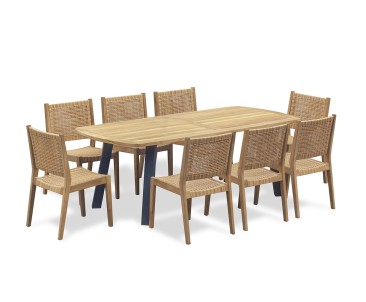Disk 220cm Oval Table and 8 Sora Woven Stacking Chairs Set