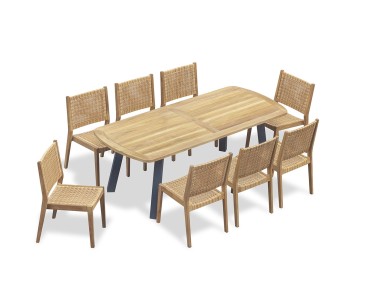 Disk 220cm Oval Table and 8 Sora Woven Stacking Chairs Set