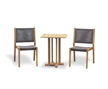 Canfield 0.6m Teak Table and 2 Sora Stacking Chairs Set