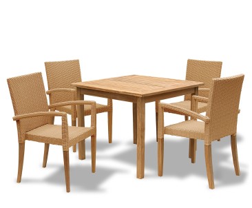 St Tropez Teak and Rattan Table and Chairs Set