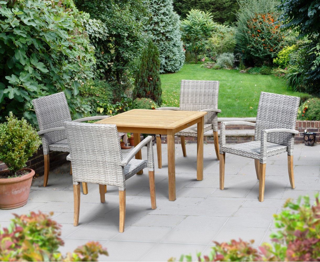 St Tropez Teak and Rattan Table and Chairs Set