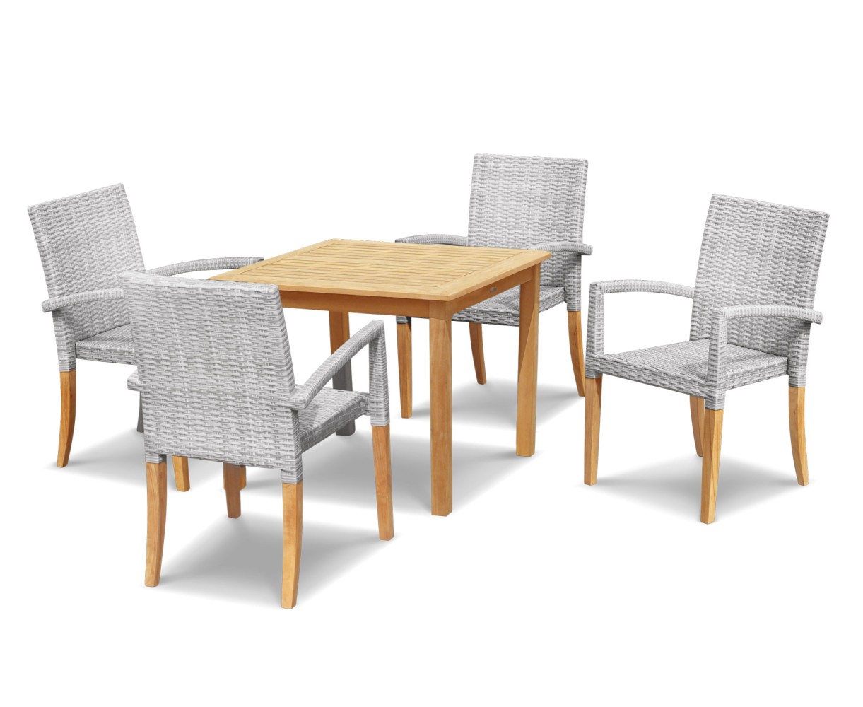St Tropez Teak and Rattan Table and Chairs Set