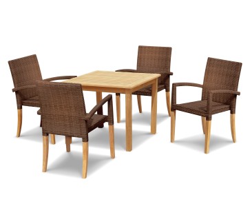 St Tropez Teak and Rattan Table and Chairs Set