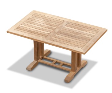 Cadogan Teak Pedestal Table 1.5m & 6 St. Tropez Rattan Stacking Chairs