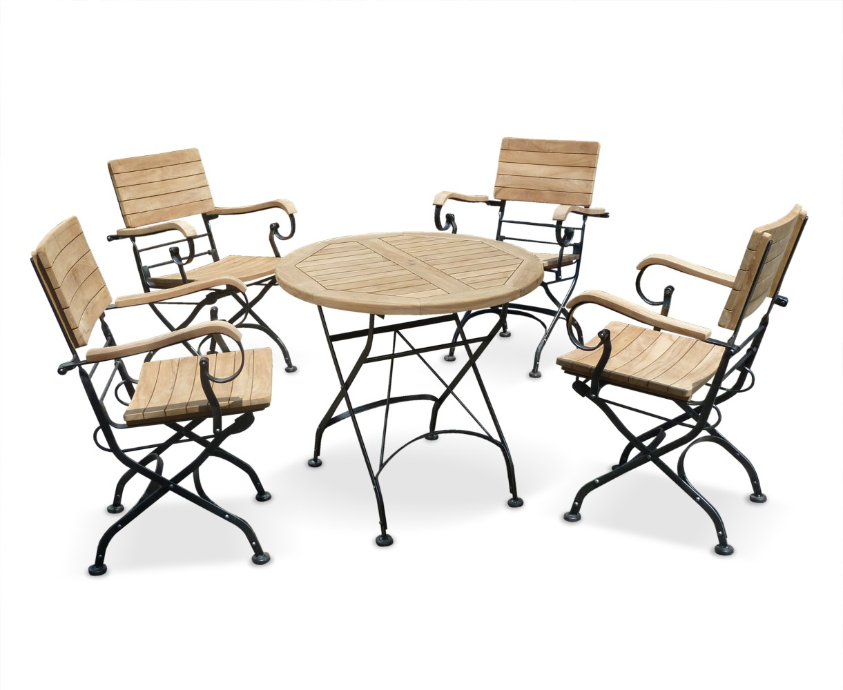 Garden Round Bistro Table and 4 Armchairs - Patio Outdoor Bistro Dining Set