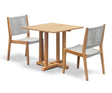 Canfield 0.8m Square Table and 2 Sora Woven Chairs Set
