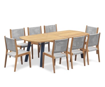 Disk 220cm Oval Table and 8 Sora Woven Stacking Chairs Set