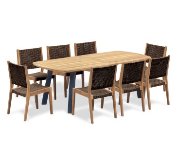 Disk 220cm Oval Table and 8 Sora Woven Stacking Chairs Set