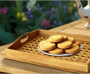 Wooden Teak Serving Tray - Cross Slats