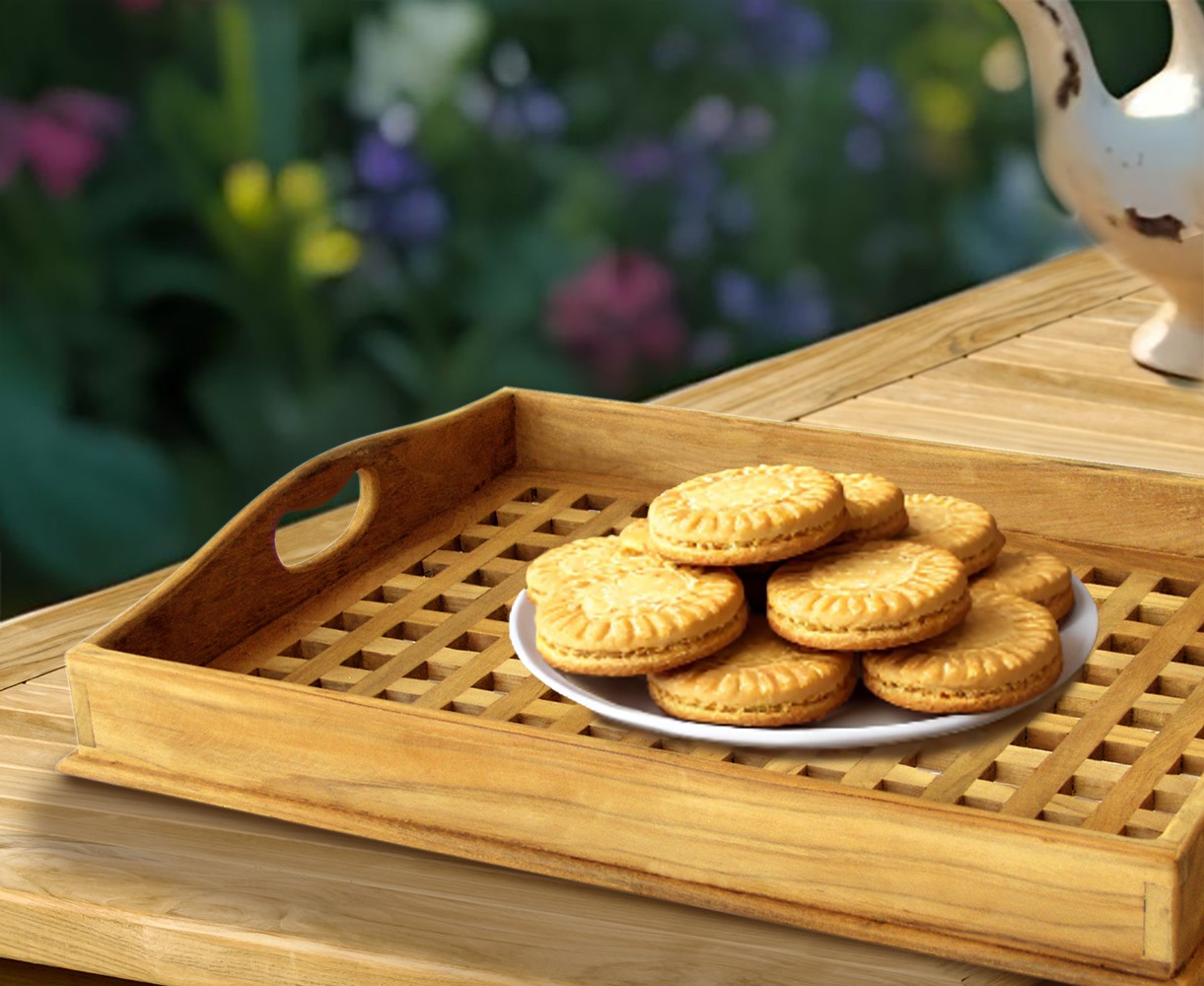 Wooden Teak Serving Tray - Cross Slats