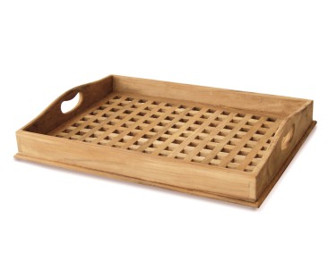 Wooden Teak Serving Tray - Cross Slats