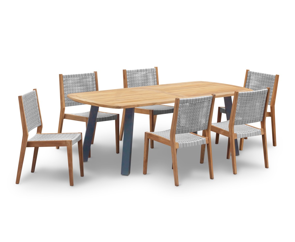 Disk 220cm Teak and Steel Table and 6 Sora Chairs Set
