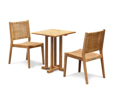Canfield Teak Outdoor Set - 0.6m Table & 2 Sora Stacking Chairs
