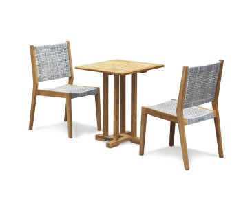Canfield Teak Outdoor Set - 0.6m Table & 2 Sora Stacking Chairs