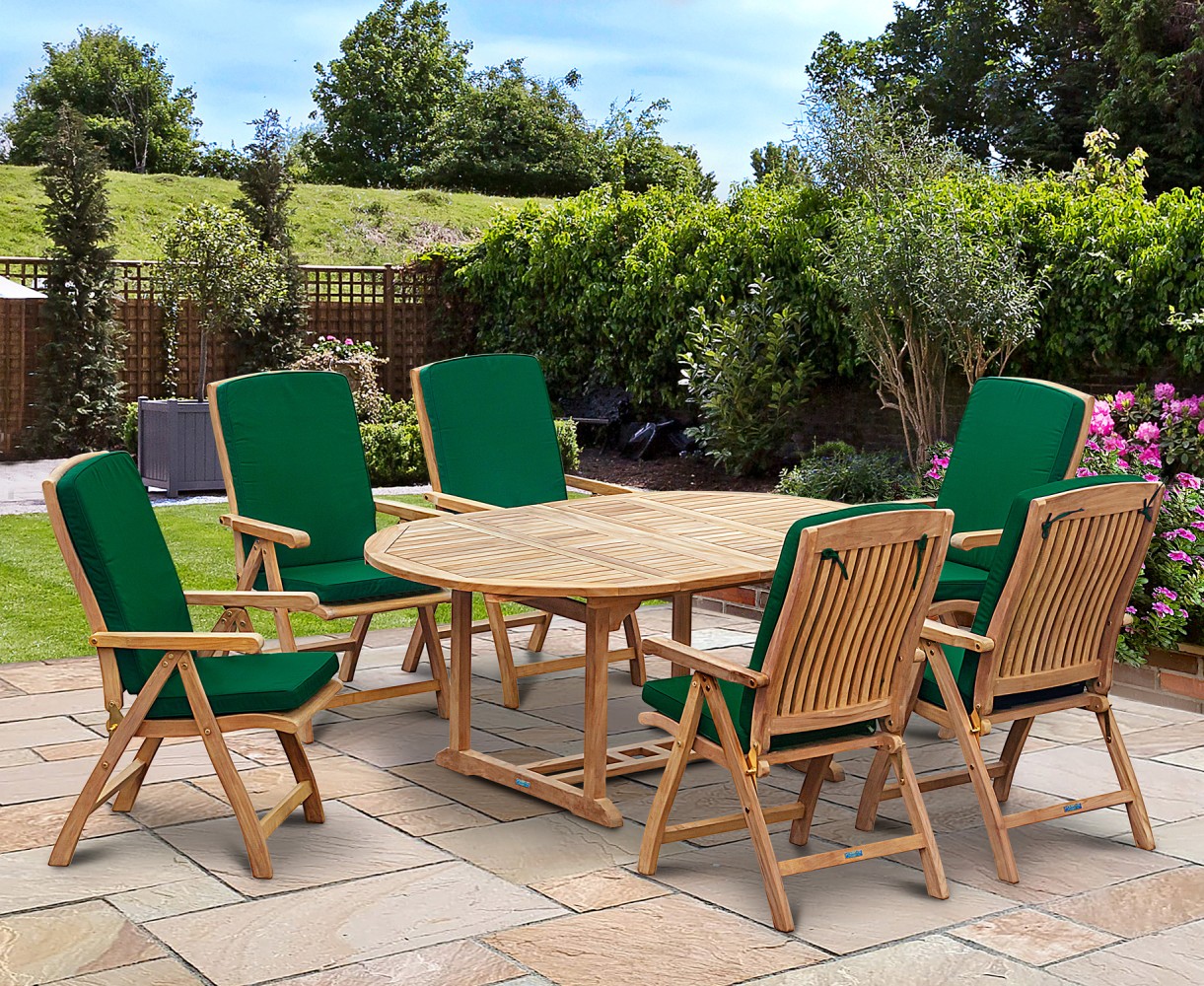 Bali 6 Seater Extending Garden Table and Reclining Chairs Set