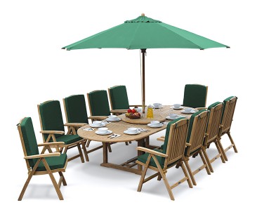 Cheltenham 10 Seater Extendable Dining Table and Recliner Chairs Set