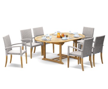 St. Tropez Teak Garden Table and 6 Rattan Stackable Chairs Set