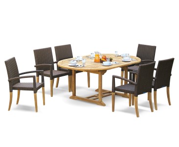 St. Tropez Teak Garden Table and 6 Rattan Stackable Chairs Set