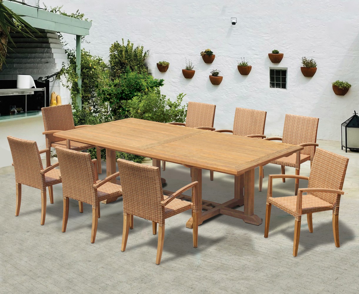 Hilgrove Rectangular Garden Table 2.6m & 8 St. Tropez Stacking Chairs