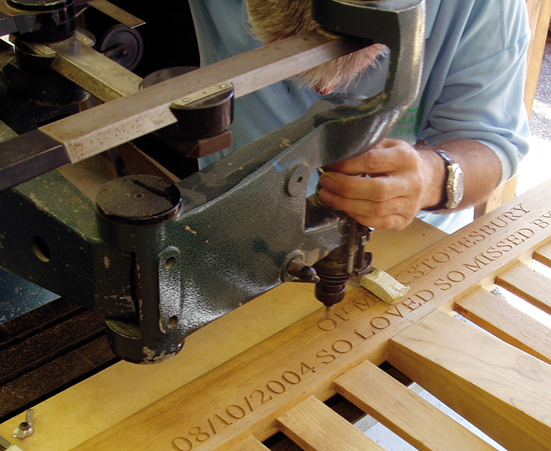 Carved engraving on a bench