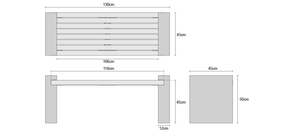 Gallery Teak and Granite Bench 1.3m - Dimensions