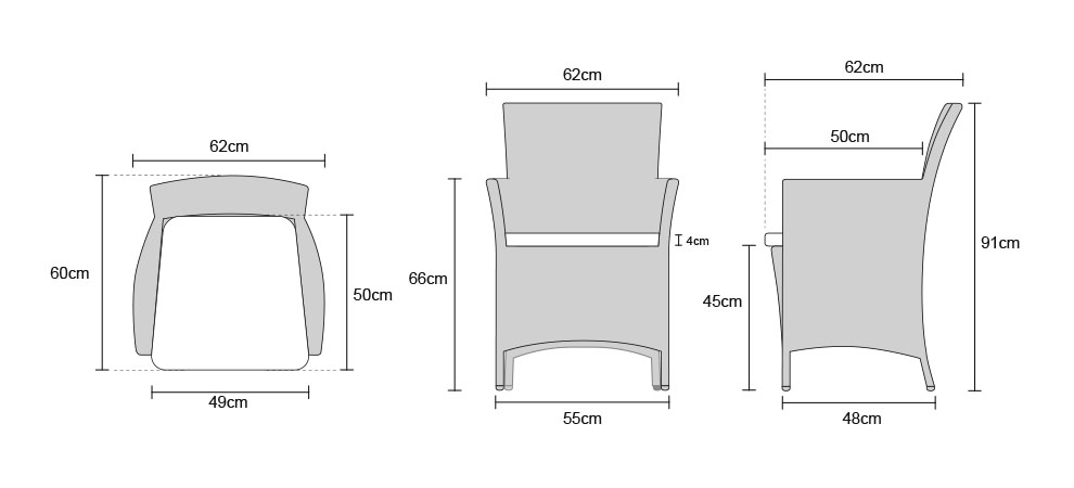 Riviera Armchairs - Dimensions