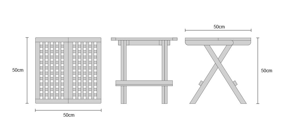 Square Teak Folding Picnic Table - Dimensions