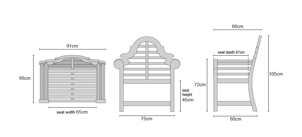 Lutyens Teak Fixed Armchairs - Dimensions