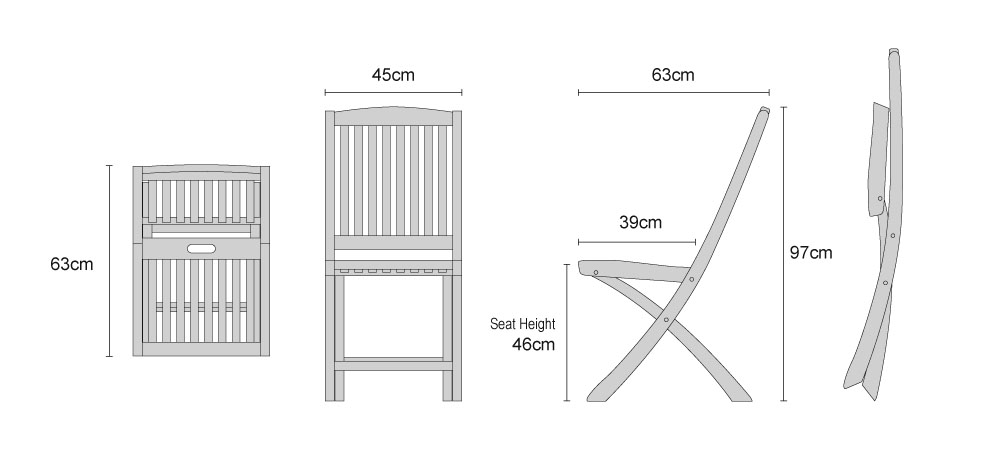 Teak Bali Folding Side Chairs - Dimensions