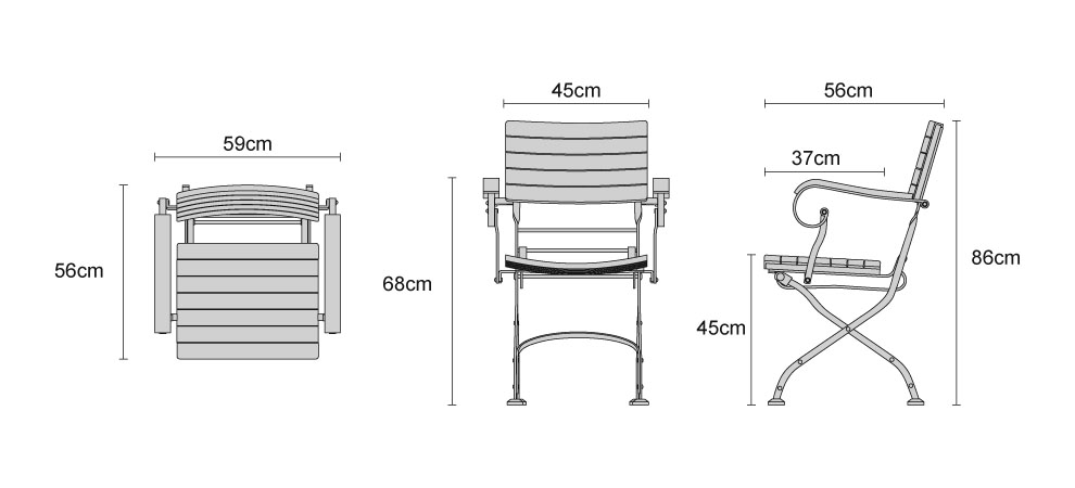 Bistro Teak Folding Arm Chair - DImensions