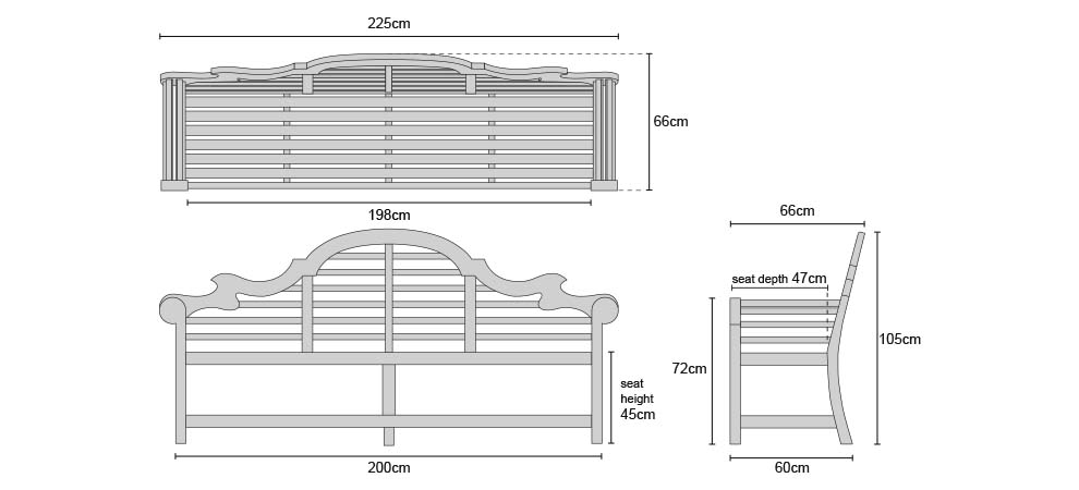 Extra Large Lutyens Teak Bench 225