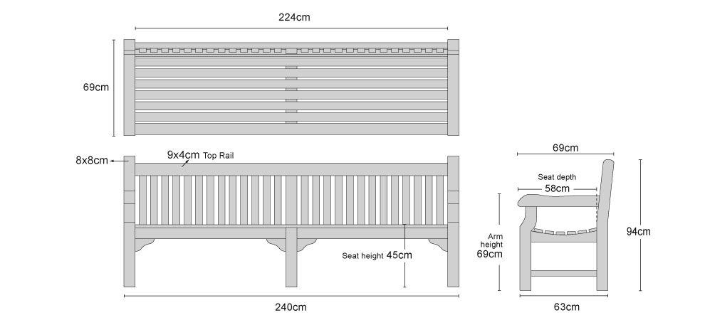 Balmoral Park Bench 8ft Teak Street Bench 240