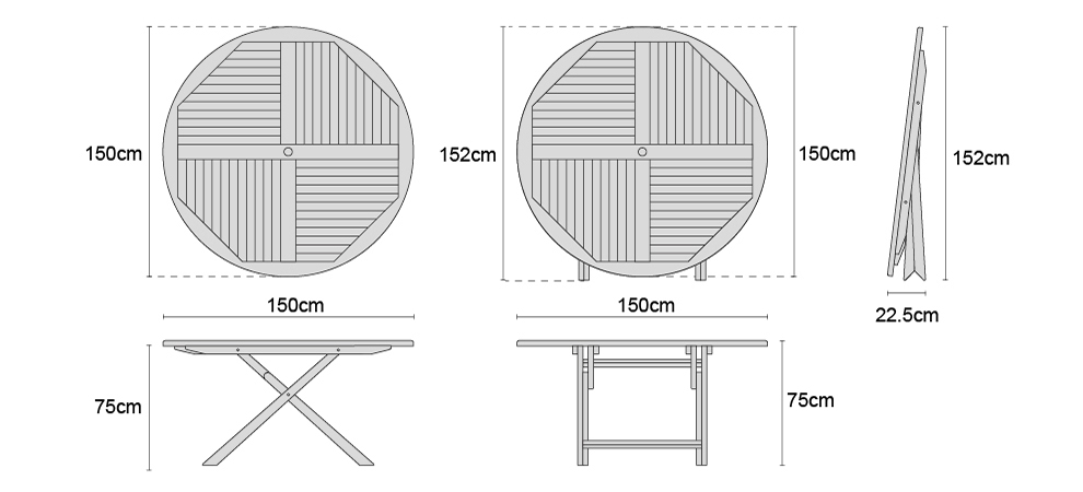 Suffolk Teak Outdoor Folding Round Dining Table - 150cm