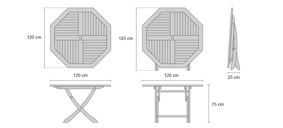 Suffolk Teak Folding Octagonal Garden Table - Dimensions