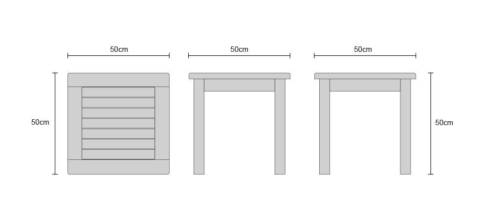 Occasional Teak Square Garden Side Table - DImensions