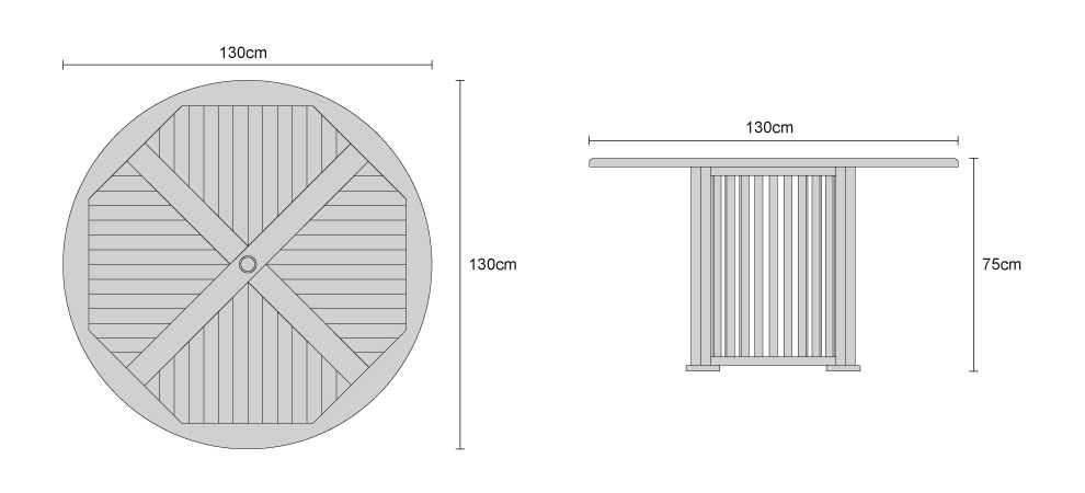 Aero Teak Round Contemporary Dining Table - Dimensions