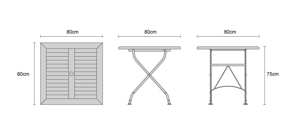 Square Bistro Folding Table 80cm - Dimensions