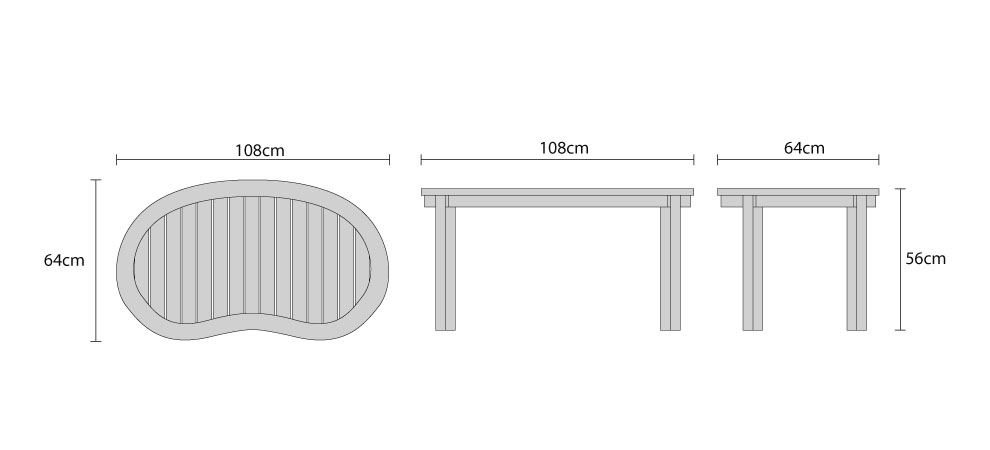 Contemporary Modern Teak Coffee Table - Dimensions