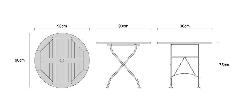 Bistro Round Folding Table - Dimensions