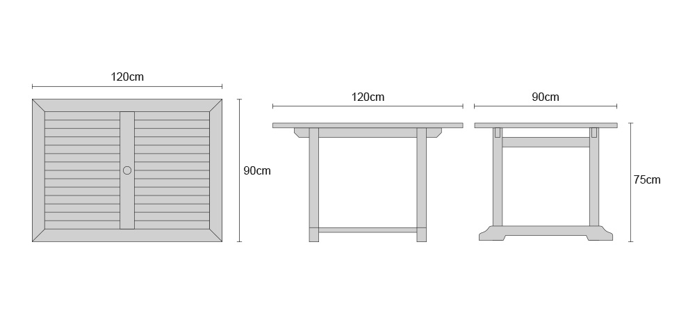 Hilgrove 4ft Teak Rectangular Garden Table - Dimensions
