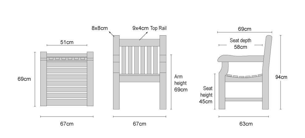 Balmoral Teak Armchair - Dimensions