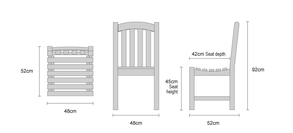 Clivedon Teak Garden Chair - Dimensions