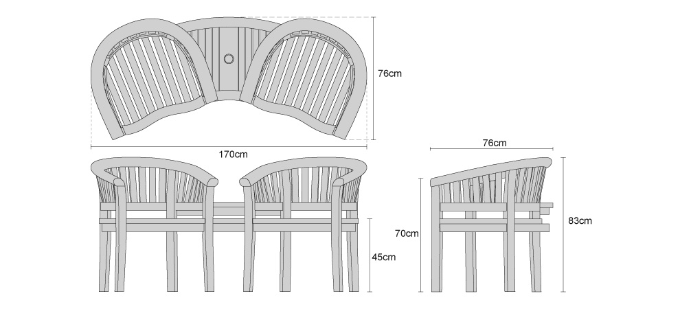 Garden Teak Companion Seat - Jack and Jill Bench