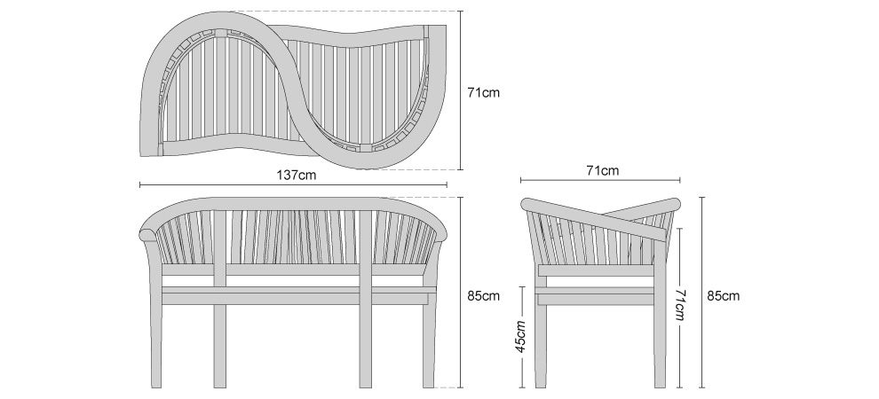 Teak Garden Love Seat - Dimensions