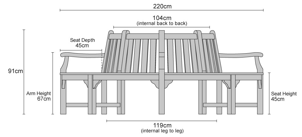 LT103 Round Tree Seat with Arms - Dimensions