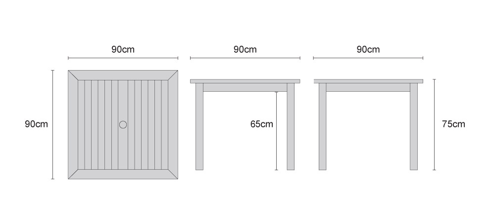 Sandringham Square Teak Outdoor Table - Dimensions